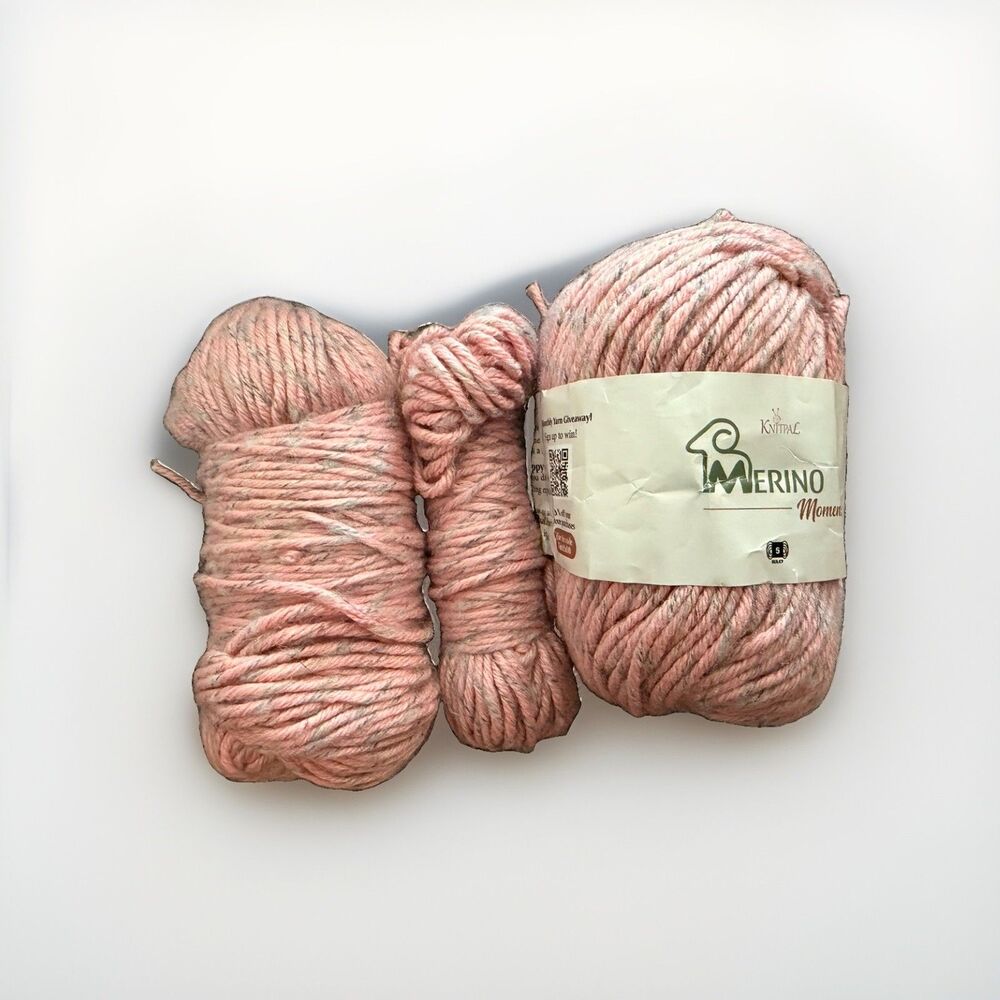KnitPal Lot Merino Moments Yarn Bulky #5 Pink Tweed Blend 1 Sk 100g + 2partial